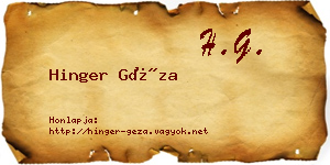 Hinger Géza névjegykártya